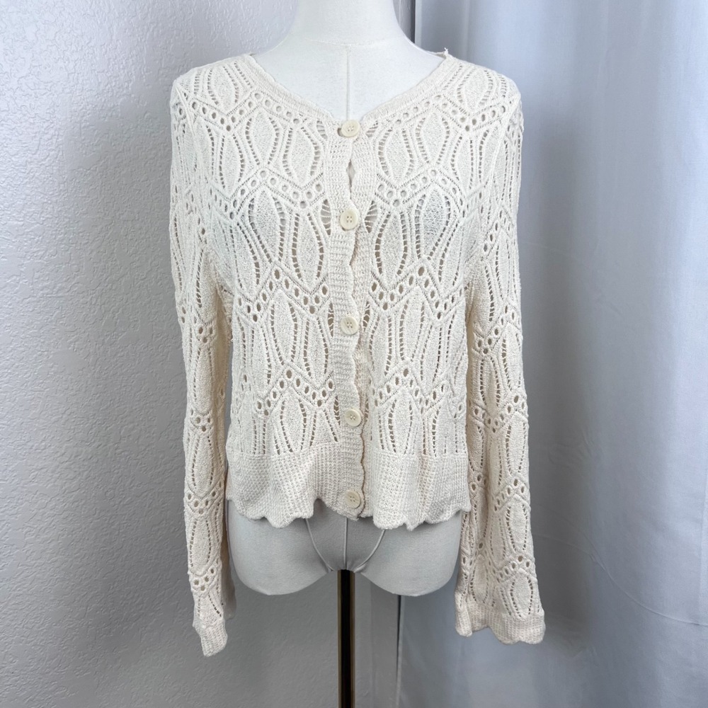 Crochet Cardigan Womens XS Cotton‎ Fairy Coquette Cottagecore Romantic Coastal